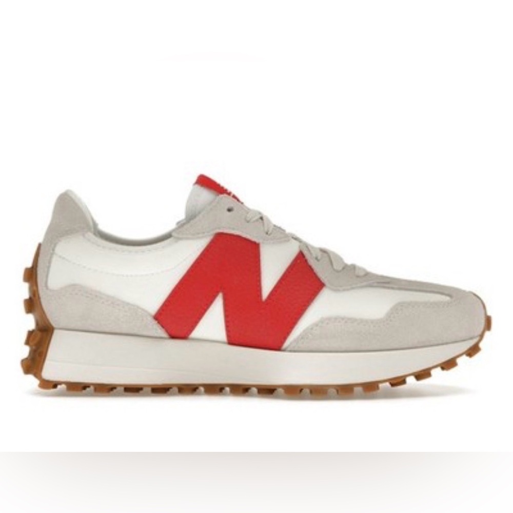 New Balance 327 White and Red Sneakers - Picture 2 of 8